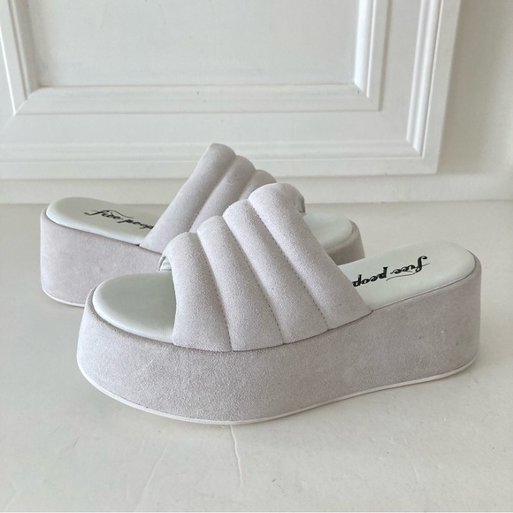 NWOT Free People Almost Paradise White Suede Slip On Platforms - Picture 1 of 6